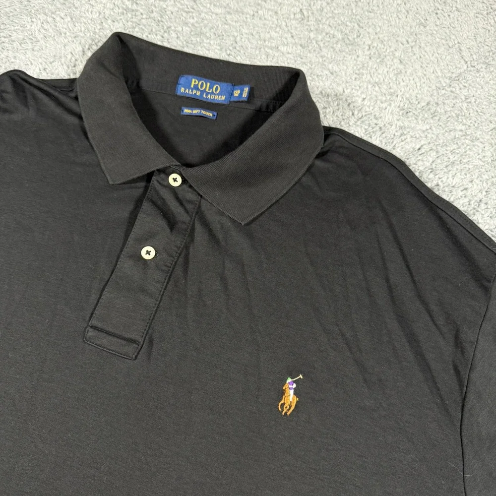 Polo Ralph Lauren Polo Shirt Mens 2XB Black Pima Soft Touch Flesh Pony Short SLe